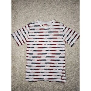 Levi’s Kids XL Striped Logo T-Shirt White Red Blue All Over Print Graphic Tee